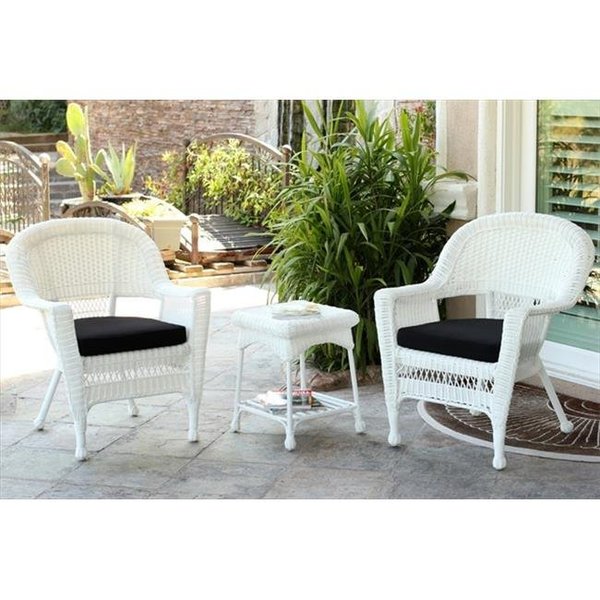 Jeco Jeco W00206_2-CES017 3 Piece White Wicker Chair And End Table Set With Black Chair Cushion W00206_2-CES017